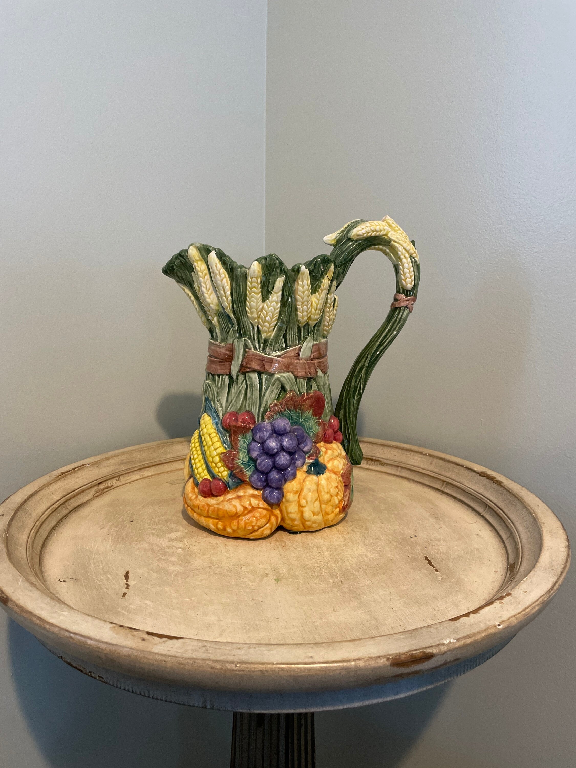 Vintage Ceramic Harvest Home Pitcher by Fitz and Floyd, Holds 1 3