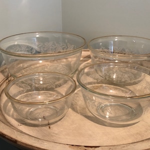 Vintage Glass Mixing Bowls ~ Set of 4 ~ Etched Grape Vine