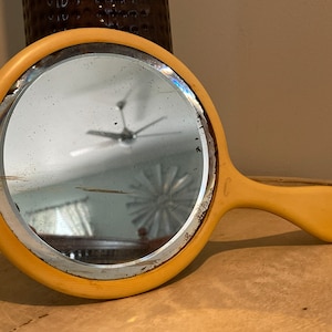 Vintage Hand Mirror ~ Ivory Pyralin ~ Celluloid Round Mirror