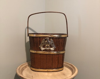 Vintage Wooden Basket with Gold Trim and Eagle