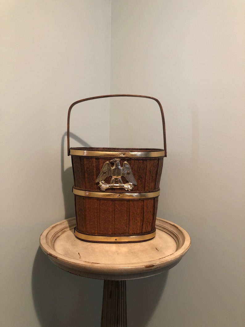 Vintage Wooden Basket with Gold Trim and Eagle image 1