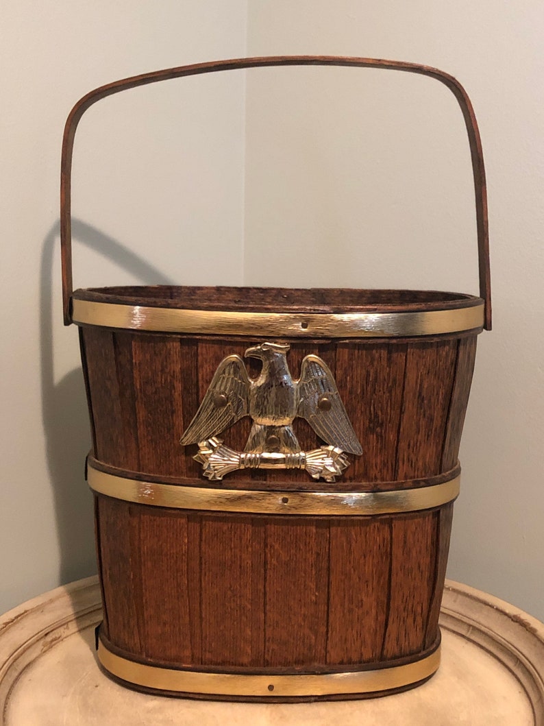 Vintage Wooden Basket with Gold Trim and Eagle image 2