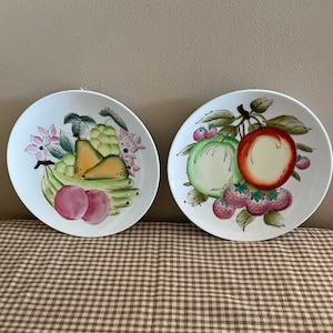 Vintage Decorative Plates with Painted Fruit