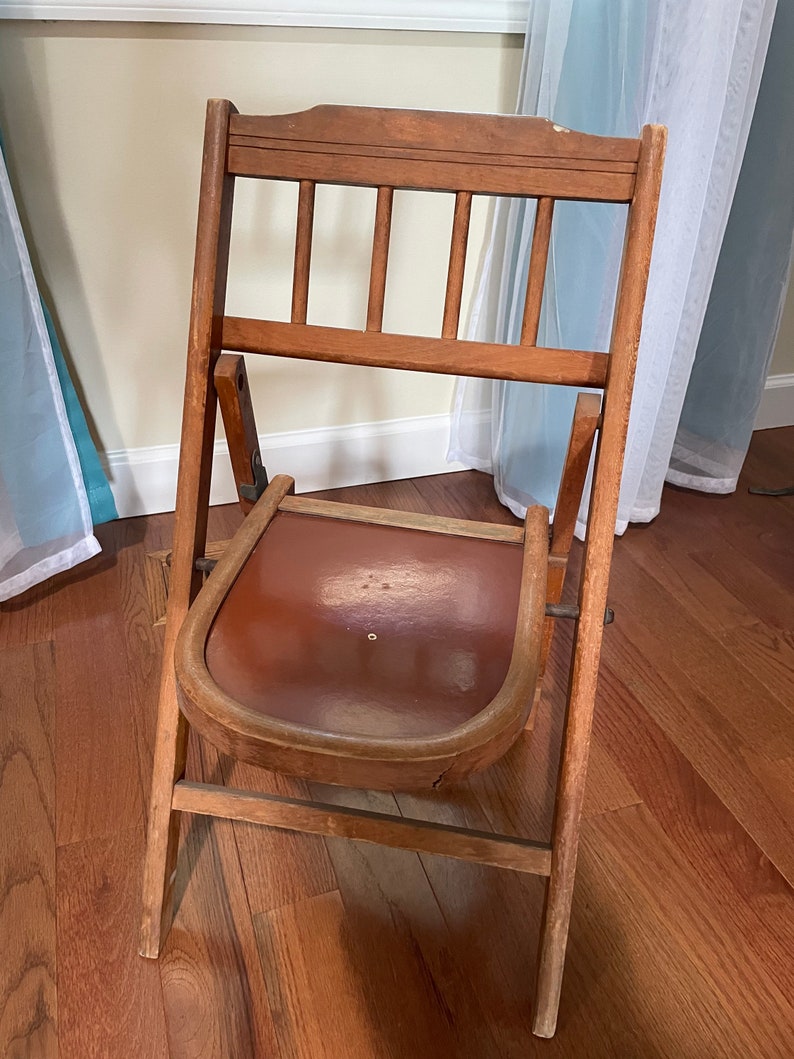 Vintage Child's Wooden Folding Chair Etsy