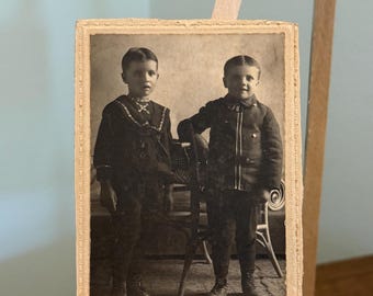 Vintage Black and White Cabinet Card of 2 Young Boys