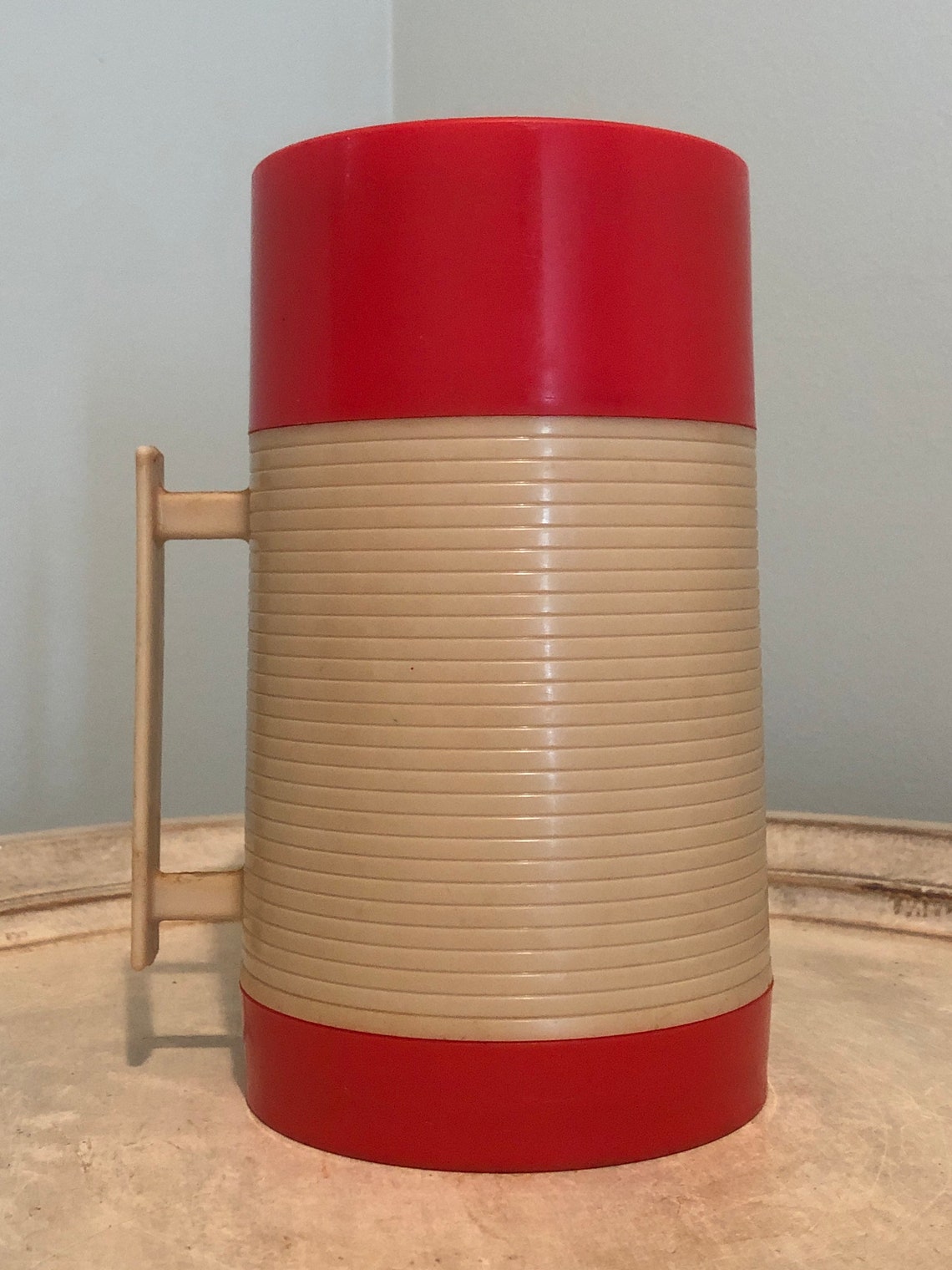 Vintage Aladdin Thermos Red and Beige - Etsy
