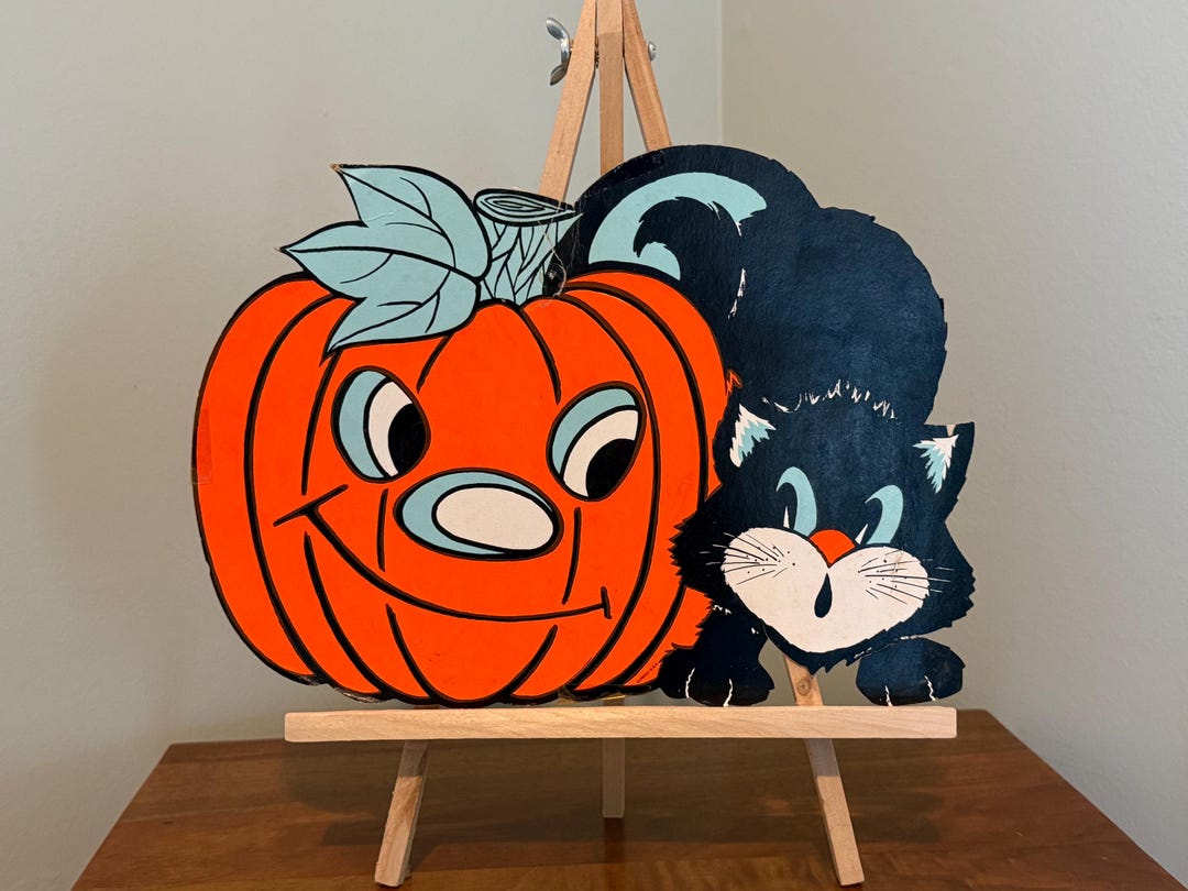 Vintage Halloween Die Cut Wall Art, Spooky Cat and Jack O Lantern - Etsy
