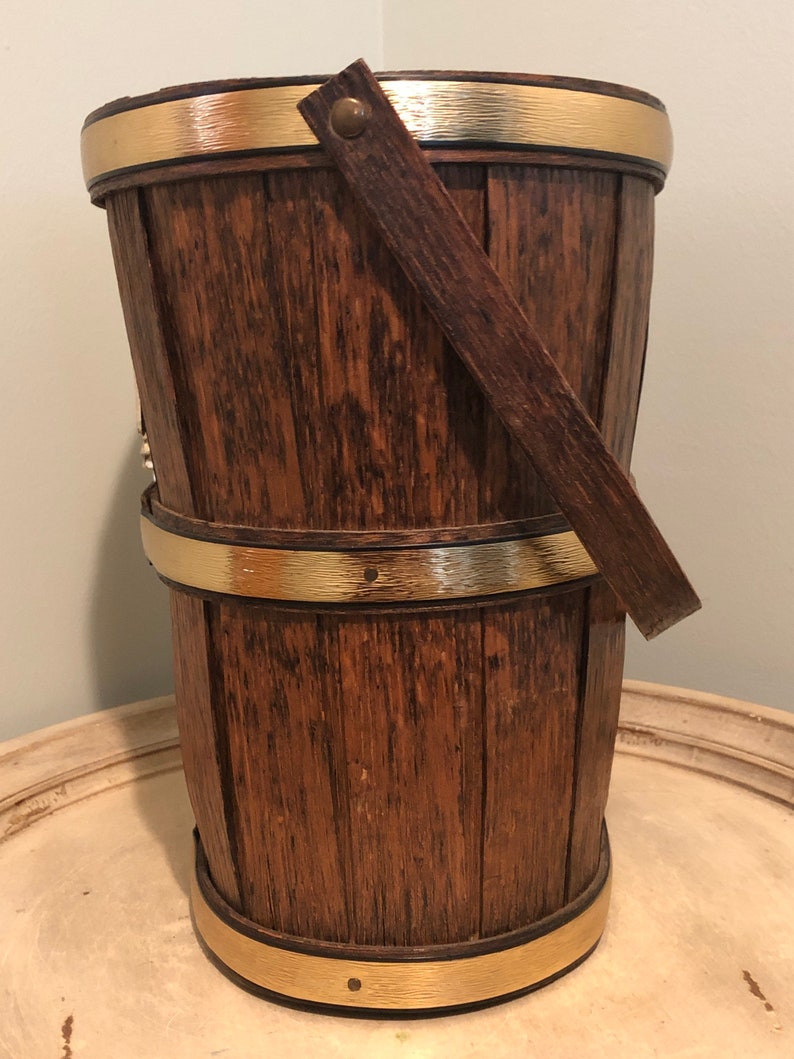 Vintage Wooden Basket with Gold Trim and Eagle image 4