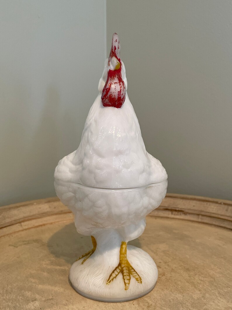 Milk Glass Rooster Candy Dish Etsy