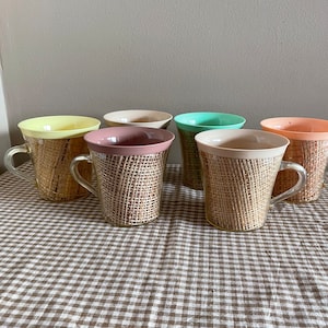 Vintage Coffee Mugs ~ Raffia Ware ~ Set of 6 ~ Pastel Colors