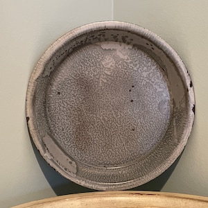 Vintage Gray Enamelware Pie Plate ~ Round