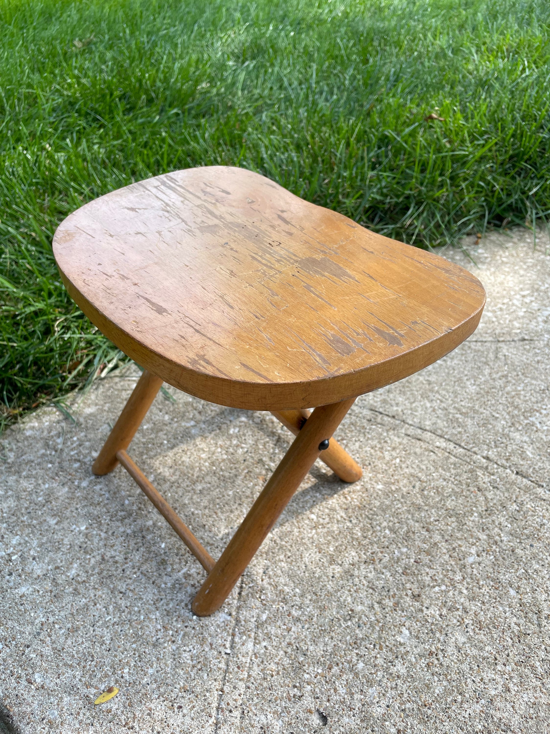 Vintage Wooden Stool ~ Nevco Scandinavian ~ Folding Carry Stool