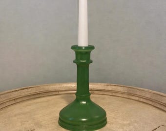 Vintage Candlestick Holder in Emerald Green Color With Satin Finish, Single Arm