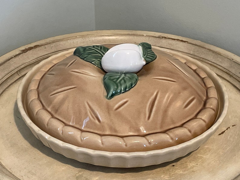 Vintage Pie Plate With Lid Ceramic Apple Pie Design Etsy