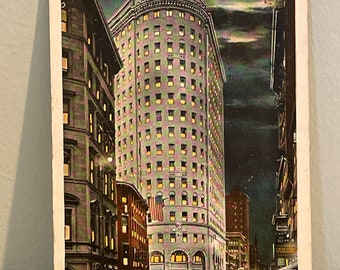 Antique Postcard: Turks Head Building and Westminster Street by Night, Providence RI