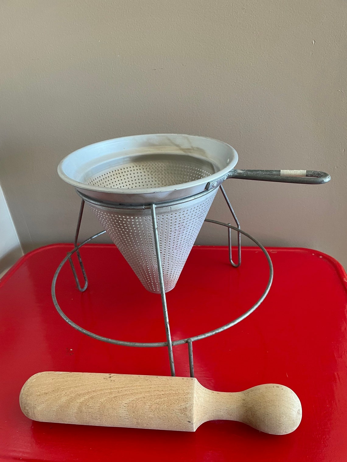 Vintage Strainer With Stand and Pestle Etsy