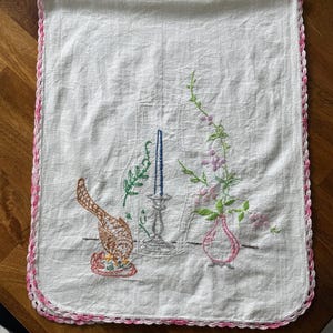 Vintage Table Runner ~ Embroidered Bird Motif ~ 38&quot; Long