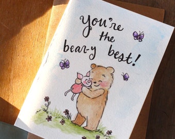 Winnie the Pooh Greeting Card/Birthday Card/Birthday Card for Kids/Winnie the Pooh Stationary/Cards for Friends/Handmade Birthday Card