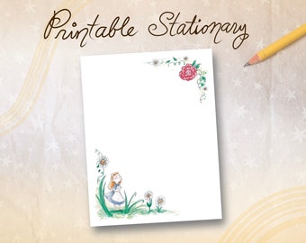 Alice's Adventures in Wonderland Stationery, Printable Stationery, Cute Stationery for Alice in Wonderland Party, Printable Stationery Paper