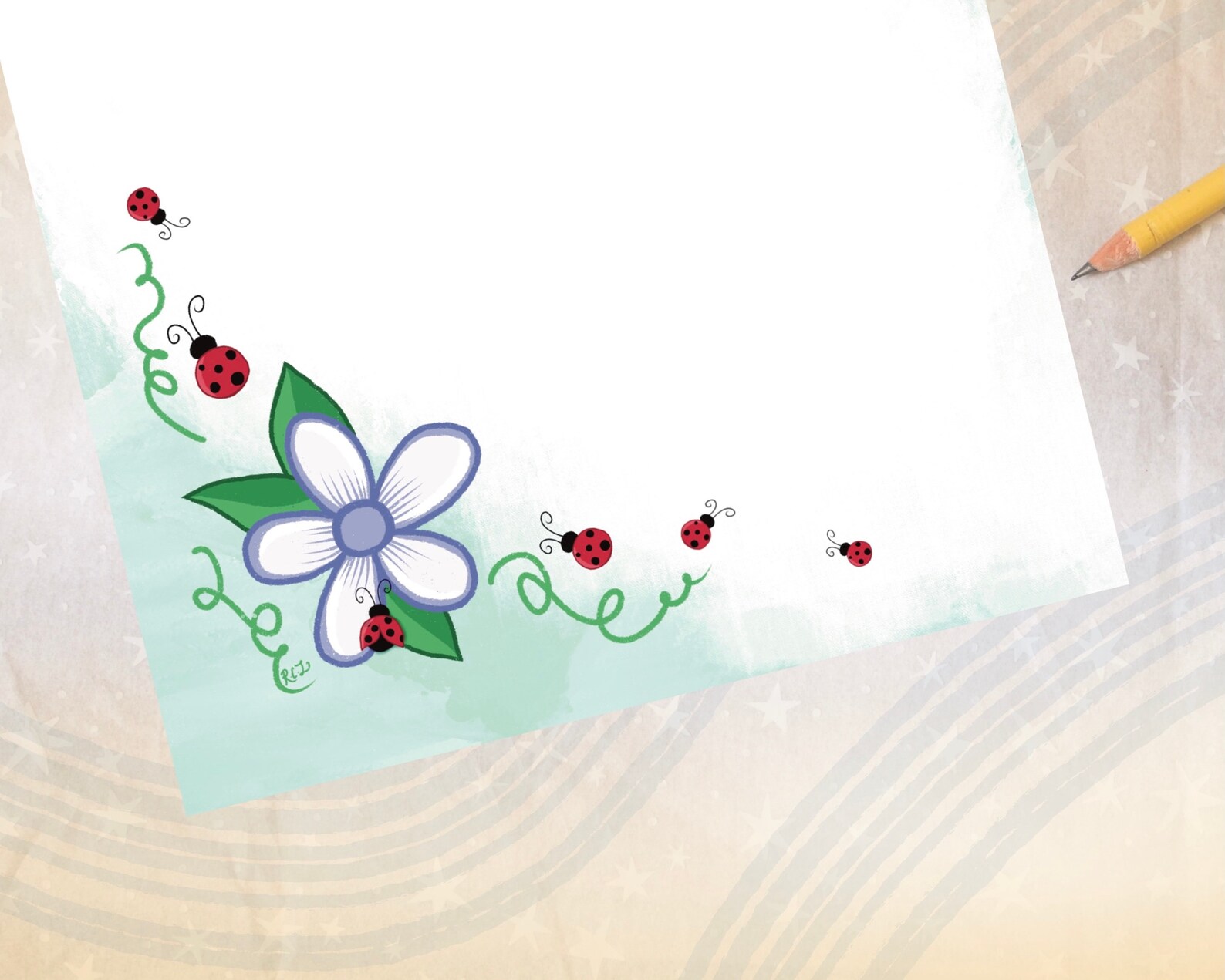 Spring Leterhead Ladybug Stationery, Cute Spring Stationery, Flower Stationery, Letter ...