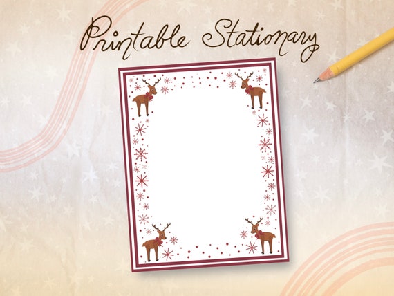 Printable Reindeer Stationery, Printable Holiday Stationery, Christmas Stationery, Reindeer Letterhead, Santa Stationery, DIY Christmas