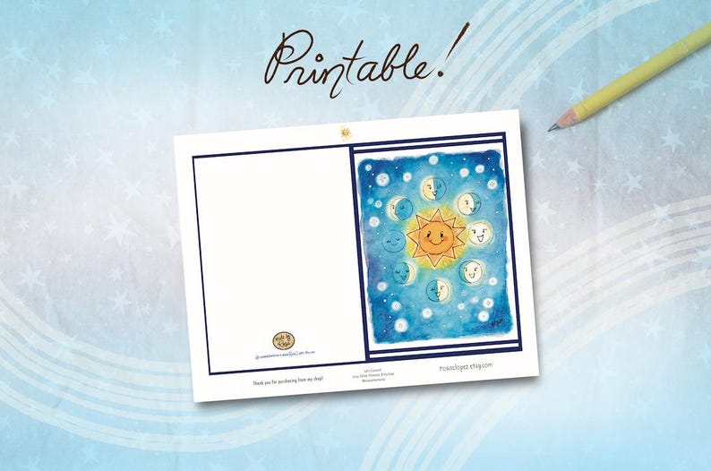 Printable Sun and Moon Card, Summer Notecards, Summer Greeting Card ...
