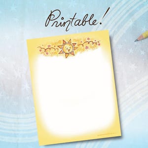 Cancelleria stampabile a tema sole, cancelleria fai da te per la classe, cancelleria a tema sole, carta stampabile a tema sole, arte carina a tema sole, carta intestata, inviti per feste a tema sole