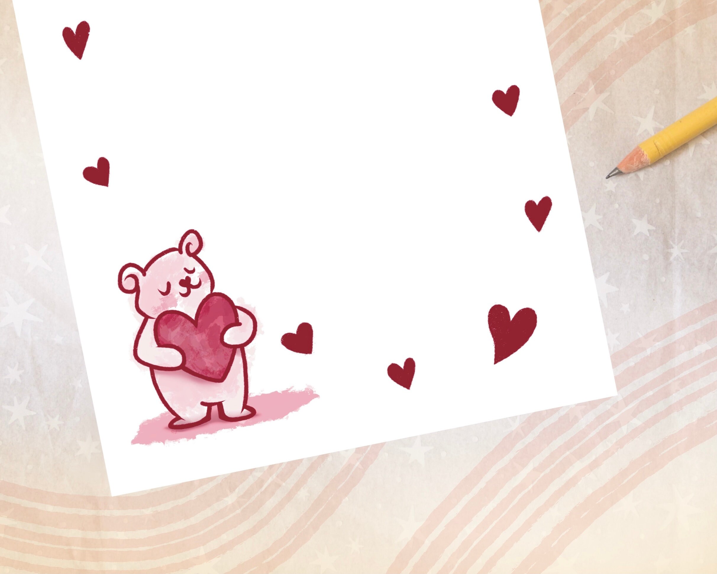 Cute Bear Stationary, Printable Holiday Stationary, Valentine's Day ...
