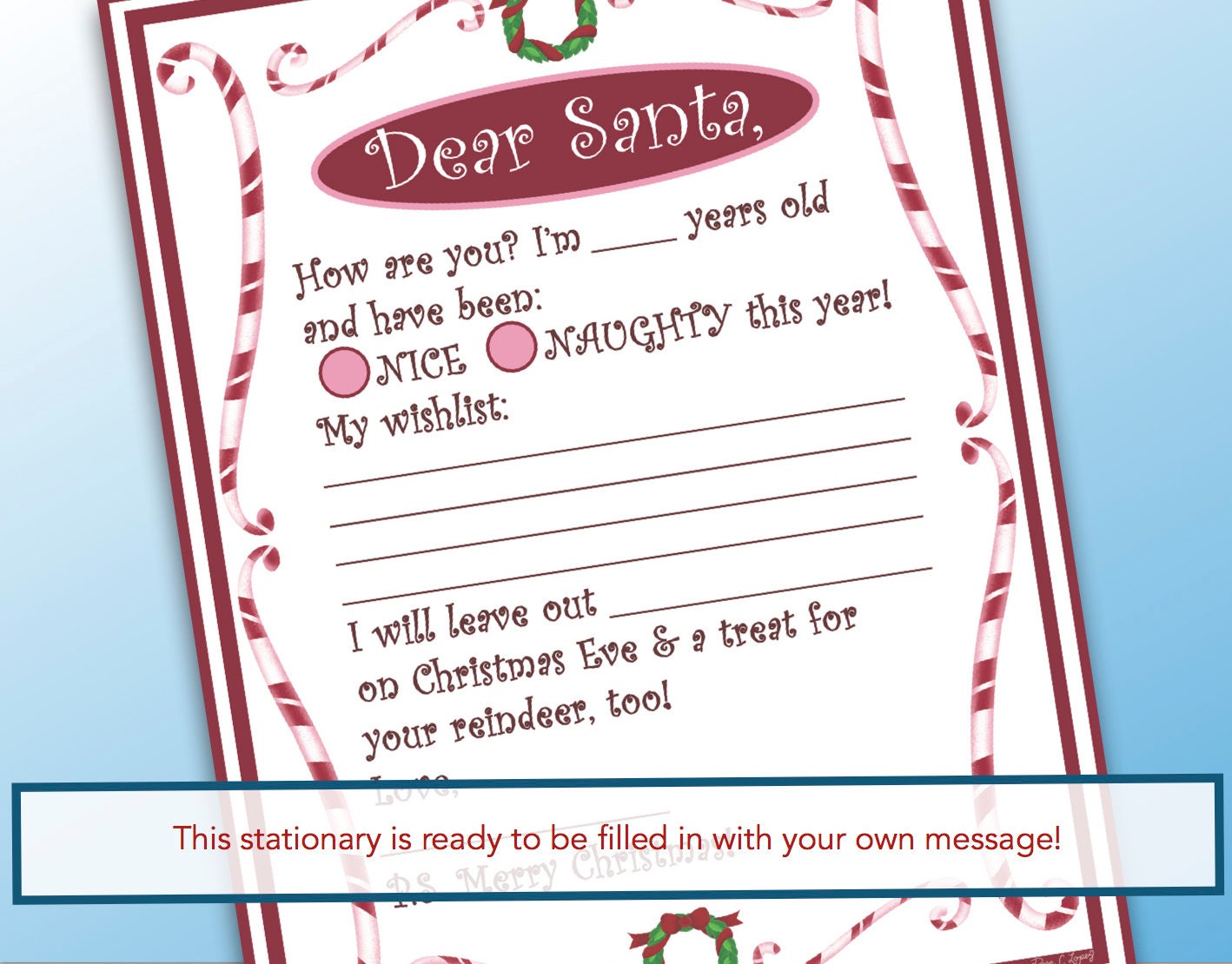 Printable Letter to Santa Stationery Printable Fill in the Blank Santa ...