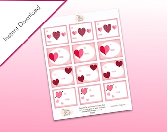 Printable Valentines Day Gift Tags, Printable Heart To and From Gift Tags, Classroom Party Gift Tags, Heart Gift Tags, Heart Party Favors