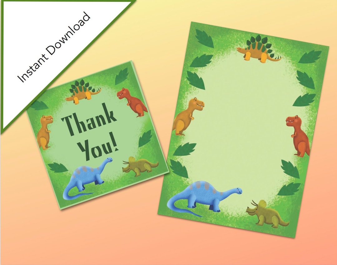 Dinosaur Birthday Party Printable/dinosaur Thank You Cards/greeting