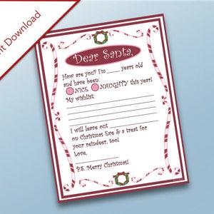 Printable Letter to Santa, Printable Fill in the Blank Santa Stationery, Printable Fill in the Blank Christmas Letters, Printable Stationery