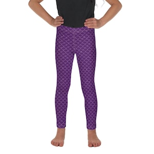 Purple Mermaid/ Dragon Scales Kids Costume Pants, Dragon Print Pants Leggings, Athletic Pants, Dinosaur Halloween Cosplay Birthday Gift