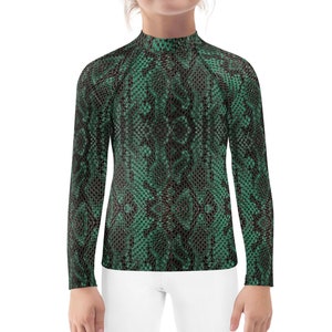 Déguisement serpent vert élasthanne pour enfant, chemise à manches longues en peau de serpent, rashguard athlétique serpent, anniversaire cosplay d'Halloween, déguisement imprimé serpent