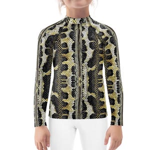 Yellow and Black Snake Print Kids Costume, Snake Skin Long Sleeve Shirt, Snake Rash Guard, Halloween Cosplay Birthday Gift,Snake Costume