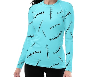 Camiseta de manga larga para mujer, con estampado de muñeca de trapo azul cosida, para yoga, disfraz de Halloween, para correr, cosplay, entrenamiento, ropa deportiva