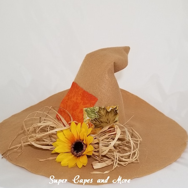 Sombrero de espantapájaros con flores y parches/Disfraz de Halloween/Accesorios fotográficos
