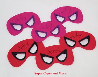 Super Spider Red and/or Spider Pink Felt Mask Party Packs! Super Spiderman Spidergirl Friends Birthday Party Favors!