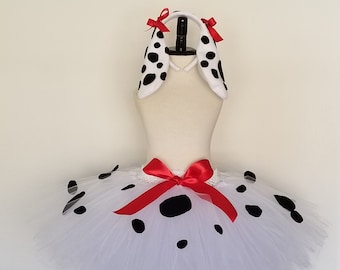 Dalmatian Tutu Skirt with Ears and Tail/ Dalmatian Tail/ Dalmatian Ears Headband/ Dance Recital Dress Up/Dalmatain Halloween Costume