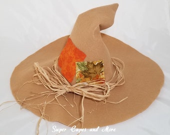 Scarecrow Hat with Patches and Raffia/ Halloween Costume/ Photo Props