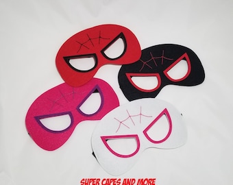 Super Spider Red and/or Spider Pink and/or Black Spider Felt Mask Party Packs! Super Spider Spidergirl Friends Birthday Party Favors!