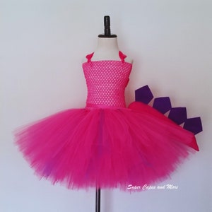 Vestido de tutu de dinossauro com cauda (faixa de cabeça NÃO incluída) / cauda de dinossauro / fantasia de dinossauro / aniversário de dinossauro (rosa choque com roxo)