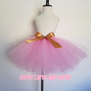 Pink Tutu Skirt with Gold Bow/ Dance Recital/ Photo Prop/ Dress Up/Halloween Costume/ Birthdays