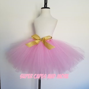 Pink Tutu Skirt with Sparkle Gold Bow/ Dance Recital/ Photo Prop/ Dress Up/Halloween Costume/ Birthdays