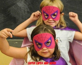 Super Pink Spider Cape and Mask/ Super Spider Pink Cape/ Super Spider Pink Felt Mask/ Superhero Cape and Mask/ Super Pink Spider Costume