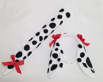 Dalmatian Ears and Tail - Dog Ears Headband - Dog Tail - Dance Recital - Photo Prop - Dress Up - Halloween Costume - Dalmatian Costume