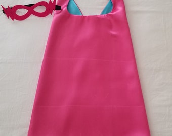 Turquoise and Hot Pink Superhero Cape with Lightning Mask/ Party Favors/Gifts/ Birthday/Photo Prop