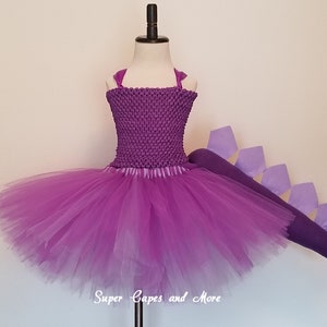 Vestido de tutu de dinossauro com cauda (faixa de cabeça NÃO incluída) / cauda de dinossauro / fantasia de dinossauro / aniversário de dinossauro (roxo com roxo claro)