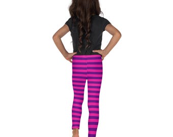 Pink Purple Striped Cheshire Cat Kids Costume Pants, Striped Print