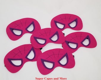 Super Spider Pink Felt Mask/ Superhero Felt Mask/ Spidergirl Felt Masks/ Spider and Friends Felt Mask/ Spidergirl Birthday Party Favors